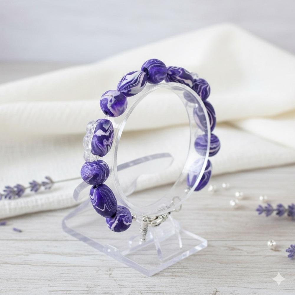 Unique Handmade Polymer Clay Bead Bracelet - Picture 3 of 14